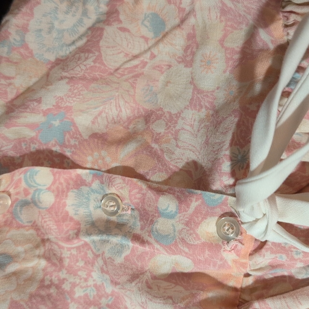 80s Vintage Pastel Pink Floral Print Girls Dress Ruffle Pleated - Picture 5 of 5
